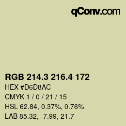カラーコード: RGB 214.3 216.4 172 | qconv.com