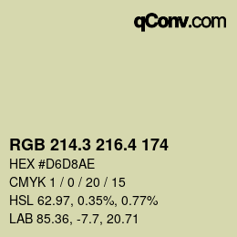 カラーコード: RGB 214.3 216.4 174 | qconv.com