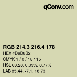カラーコード: RGB 214.3 216.4 178 | qconv.com