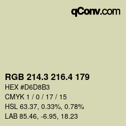 カラーコード: RGB 214.3 216.4 179 | qconv.com