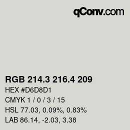 カラーコード: RGB 214.3 216.4 209 | qconv.com
