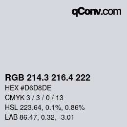 カラーコード: RGB 214.3 216.4 222 | qconv.com