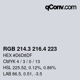 カラーコード: RGB 214.3 216.4 223 | qconv.com