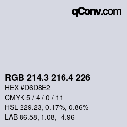 カラーコード: RGB 214.3 216.4 226 | qconv.com
