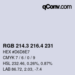 カラーコード: RGB 214.3 216.4 231 | qconv.com