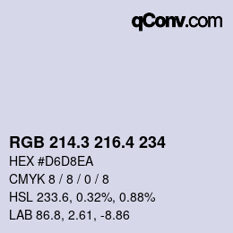 カラーコード: RGB 214.3 216.4 234 | qconv.com