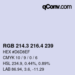 カラーコード: RGB 214.3 216.4 239 | qconv.com