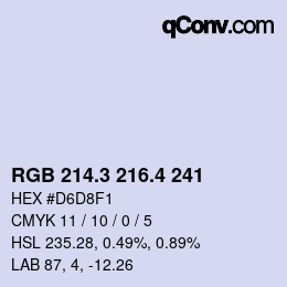 カラーコード: RGB 214.3 216.4 241 | qconv.com
