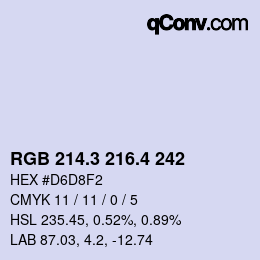カラーコード: RGB 214.3 216.4 242 | qconv.com