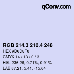 カラーコード: RGB 214.3 216.4 248 | qconv.com