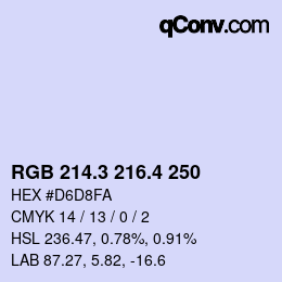 カラーコード: RGB 214.3 216.4 250 | qconv.com