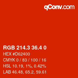 カラーコード: RGB 214.3 36.4 0 | qconv.com