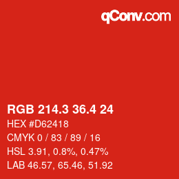 カラーコード: RGB 214.3 36.4 24 | qconv.com