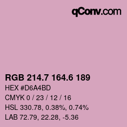 カラーコード: RGB 214.7 164.6 189 | qconv.com