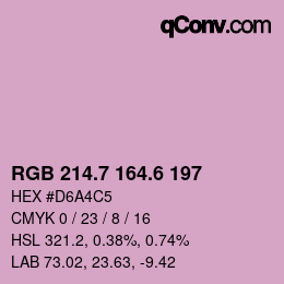 カラーコード: RGB 214.7 164.6 197 | qconv.com