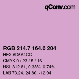 カラーコード: RGB 214.7 164.6 204 | qconv.com