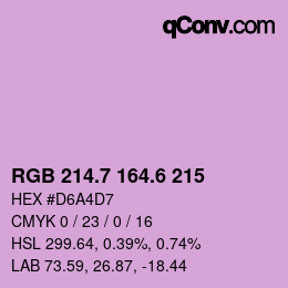 カラーコード: RGB 214.7 164.6 215 | qconv.com