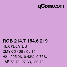 カラーコード: RGB 214.7 164.6 219 | qconv.com