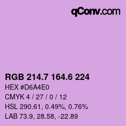 カラーコード: RGB 214.7 164.6 224 | qconv.com