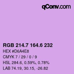 カラーコード: RGB 214.7 164.6 232 | qconv.com