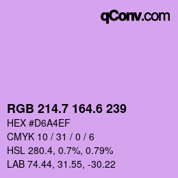 カラーコード: RGB 214.7 164.6 239 | qconv.com