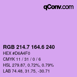 カラーコード: RGB 214.7 164.6 240 | qconv.com