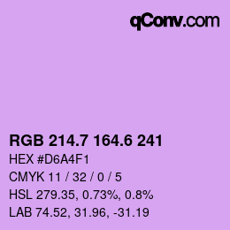 カラーコード: RGB 214.7 164.6 241 | qconv.com