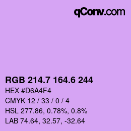 カラーコード: RGB 214.7 164.6 244 | qconv.com