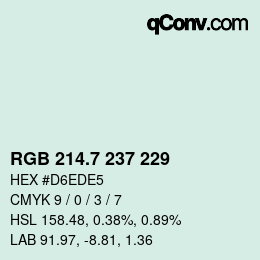 カラーコード: RGB 214.7 237 229 | qconv.com