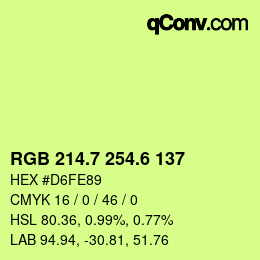 カラーコード: RGB 214.7 254.6 137 | qconv.com