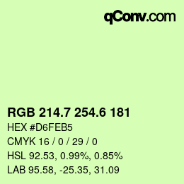 カラーコード: RGB 214.7 254.6 181 | qconv.com