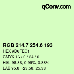 カラーコード: RGB 214.7 254.6 193 | qconv.com