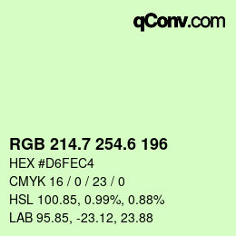 カラーコード: RGB 214.7 254.6 196 | qconv.com