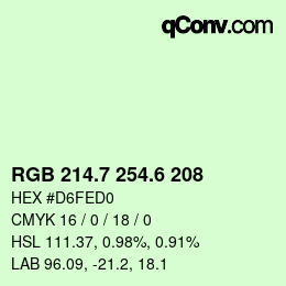 カラーコード: RGB 214.7 254.6 208 | qconv.com
