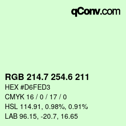 カラーコード: RGB 214.7 254.6 211 | qconv.com