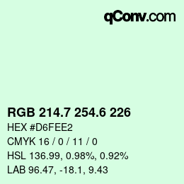 カラーコード: RGB 214.7 254.6 226 | qconv.com