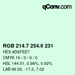 カラーコード: RGB 214.7 254.6 231 | qconv.com