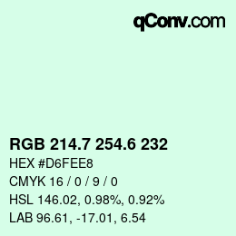 カラーコード: RGB 214.7 254.6 232 | qconv.com