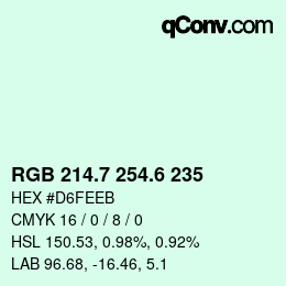 カラーコード: RGB 214.7 254.6 235 | qconv.com
