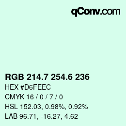 カラーコード: RGB 214.7 254.6 236 | qconv.com