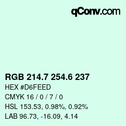 カラーコード: RGB 214.7 254.6 237 | qconv.com