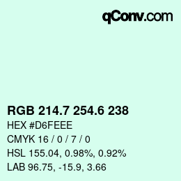 カラーコード: RGB 214.7 254.6 238 | qconv.com
