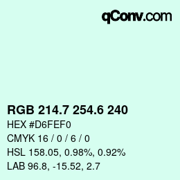 カラーコード: RGB 214.7 254.6 240 | qconv.com