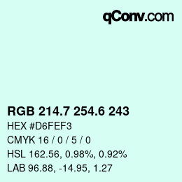 カラーコード: RGB 214.7 254.6 243 | qconv.com