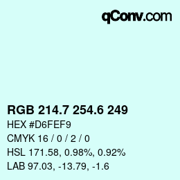 カラーコード: RGB 214.7 254.6 249 | qconv.com