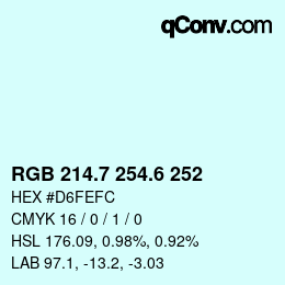 カラーコード: RGB 214.7 254.6 252 | qconv.com
