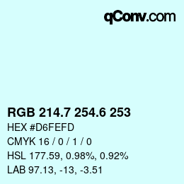 カラーコード: RGB 214.7 254.6 253 | qconv.com
