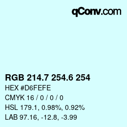 カラーコード: RGB 214.7 254.6 254 | qconv.com