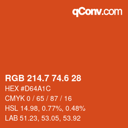 カラーコード: RGB 214.7 74.6 28 | qconv.com