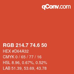 カラーコード: RGB 214.7 74.6 50 | qconv.com
